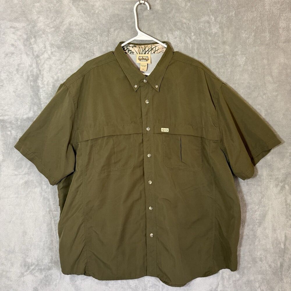 GameGuard Mens Olive Fishing Shirt 3XL Short Sleeve Vented Button Down Outdoor